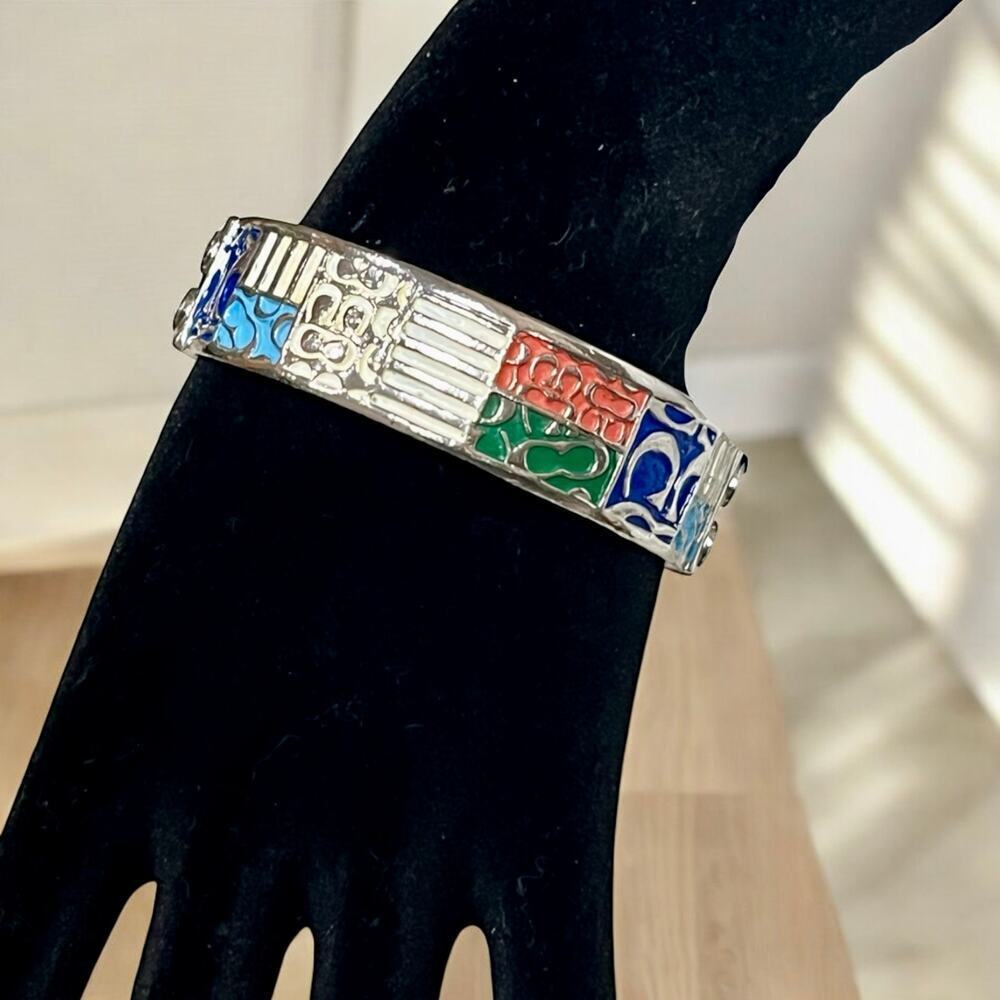 Y2K Coach Hamptons Signature Patchwork Silver Metal Enamel Bangle Bracelet
